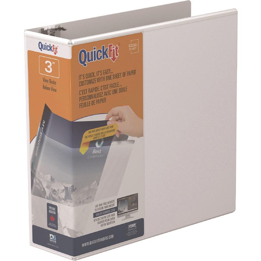 QuickFit D-Ring View Binders - 3" Binder Capacity - Letter - 8 1/2" x 11" Sheet Size - 625 Sheet Capacity - 3" Ring - D-Ring Fastener(s) - 2 Internal Pocket(s) - Vinyl - White - Recycled - Print-trans. Picture 3