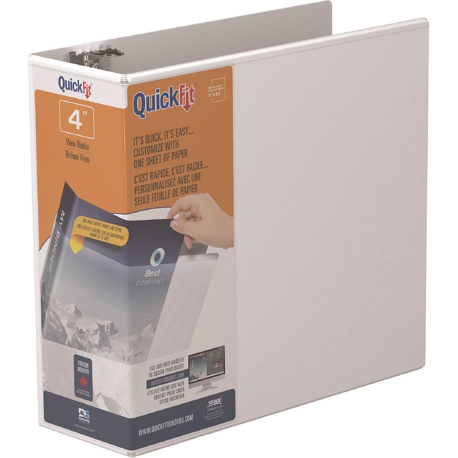 QuickFit D-Ring View Binders - 4" Binder Capacity - Letter - 8 1/2" x 11" Sheet Size - 4" Ring - D-Ring Fastener(s) - 2 Internal Pocket(s) - Vinyl, Steel - White - Recycled - Print-transfer Resistant,. Picture 5
