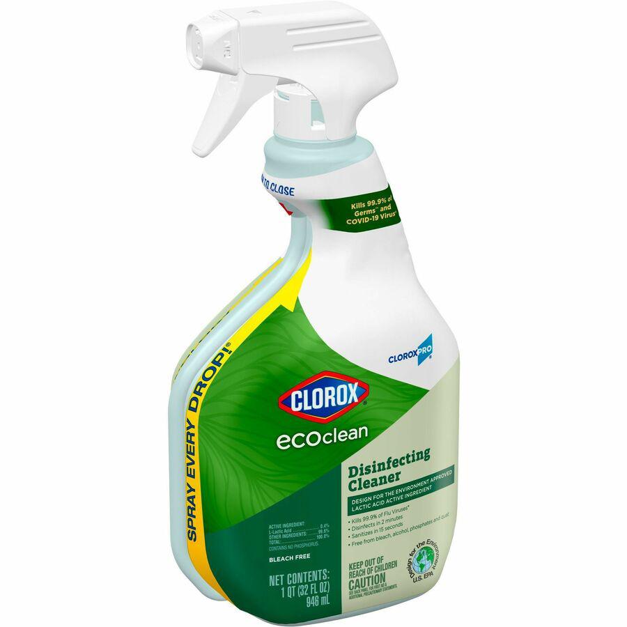 CloroxPro&trade; EcoClean Disinfecting Cleaner Spray - Ready-To-Use - 32 fl oz (1 quart) - Fresh Scent - 9 / Carton - Disinfectant, Bleach-free, Alcohol-free, Phosphate-free, Odor Resistant - Green, W. Picture 13