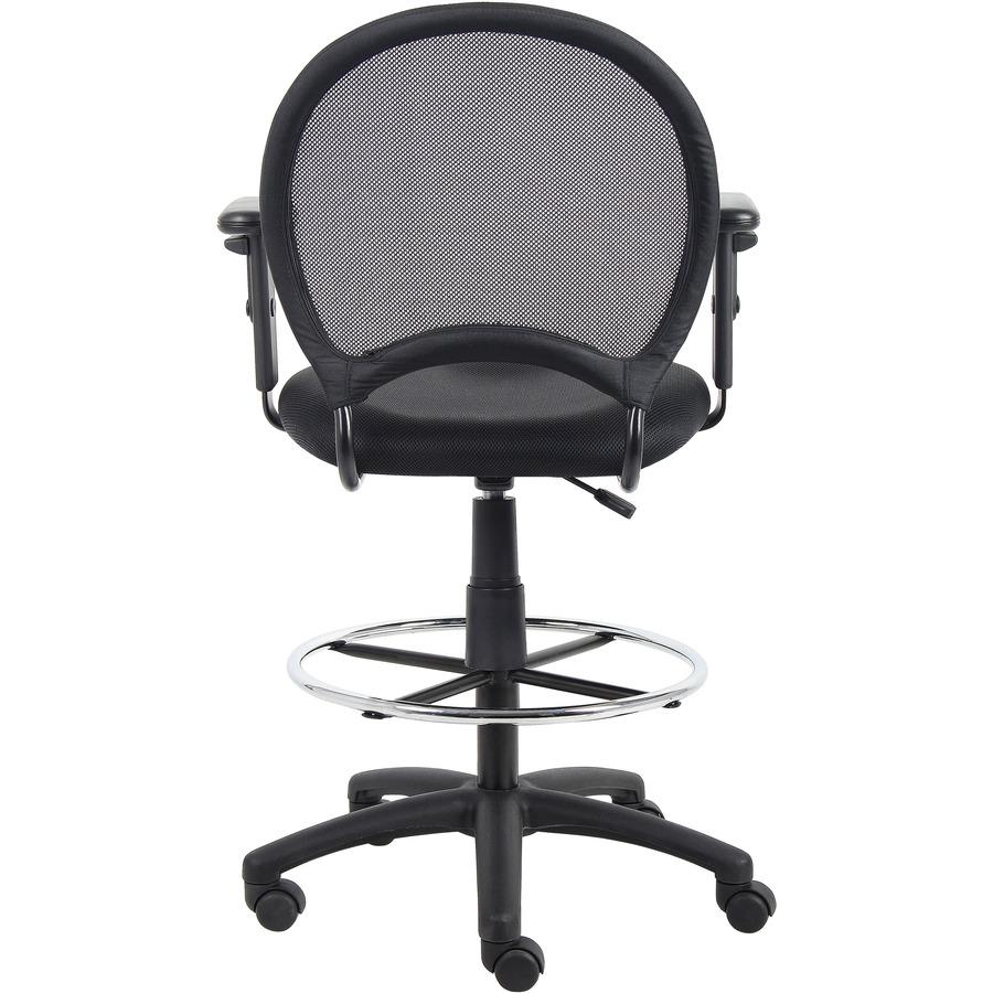 Boss B16216 Drafting Chair - Black Mesh Seat - Black Ballistic Nylon, Metal Back - Black, Chrome Nylon Frame - 5-star Base - 1 Each. Picture 6