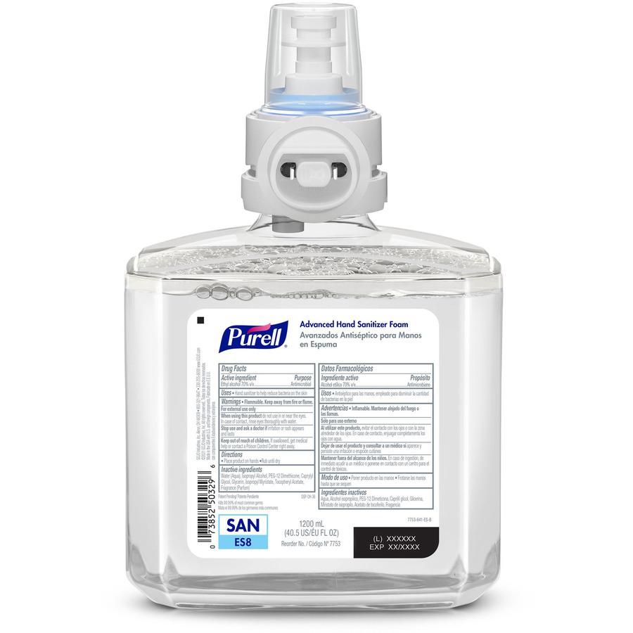 PURELL&reg; Advanced Hand Sanitizer Foam Refill - Clean Scent - 40.6 fl oz (1200 mL) - Touchless Dispenser - Kill Germs - Hand - Clear - Dye-free, Bio-based - 2 / Carton. Picture 3