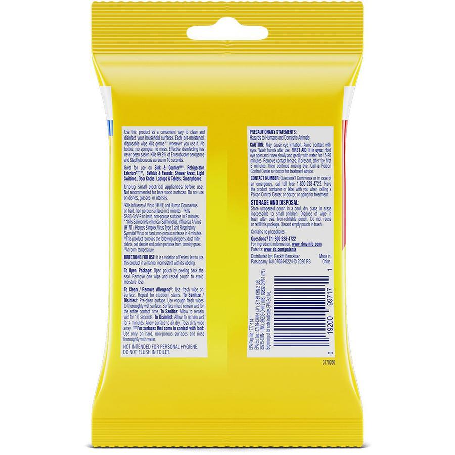 Lysol To Go Disinfecting Wipes in Flatpacks - Wipe - Lemon, Lime Blossom Scent - 15 / Pack - 48 / Carton - White. Picture 6