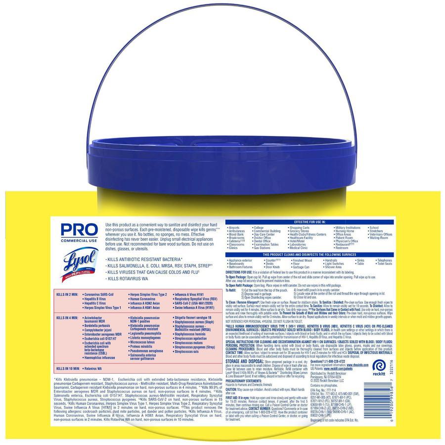 Lysol Disinfecting Wipe Bucket w/Wipes - Lemon & Lime Blossom Scent - 2 / Carton - Disinfectant, Pre-moistened - White. Picture 7