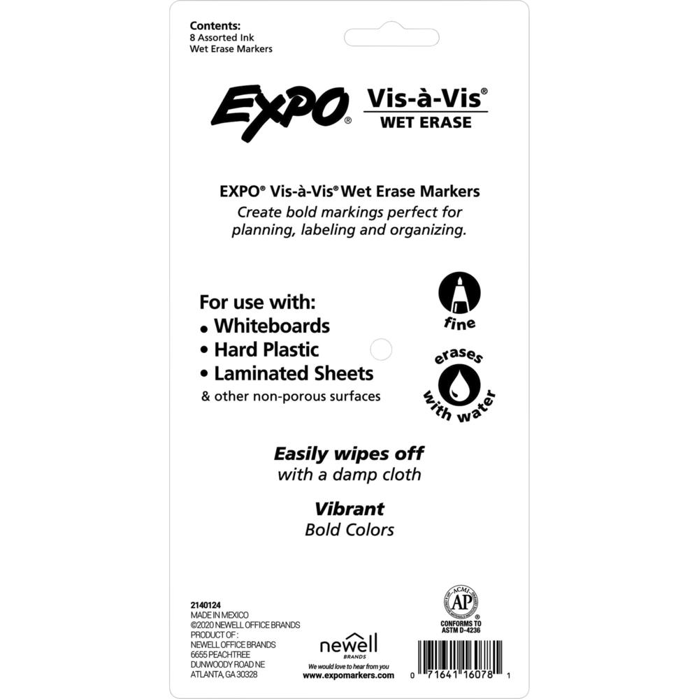 Expo Vis-&#224;-Vis Wet-Erase Markers - Fine Marker Point - Multi - 8 / Pack. Picture 2