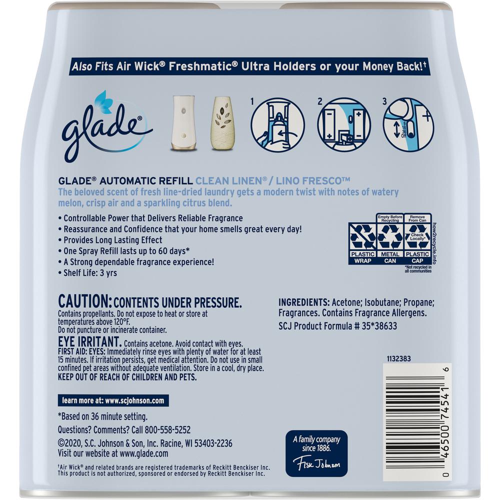 Glade Automatic Spray Refill Value Pack - 12.40 oz - Clean Linen - 60 Day - 2 / Pack - Long Lasting, Phthalate-free, Paraben-free, Formaldehyde-free. Picture 4