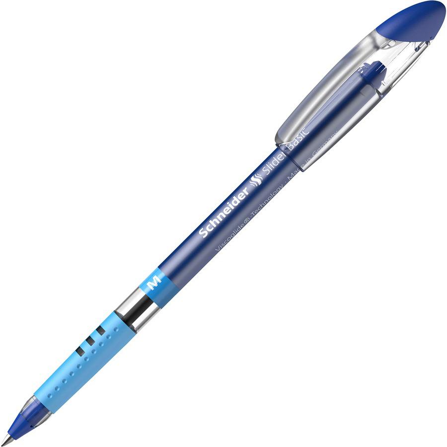Schneider Slider Basic Medium Ballpoint Pen - Medium Pen Point - 1 mm Pen Point Size - Blue - Transparent Rubberized, Blue Barrel - Stainless Steel Tip - 10 / Pack. Picture 6