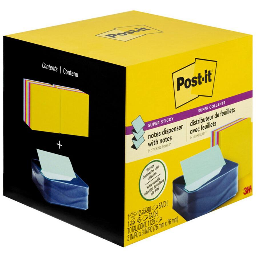 Post-it&reg; Notes Dispenser and Dispenser Notes - 3" x 3" Note - 90 Sheet Note Capacity - Washed Denim, Citron Yellow, Power Pink. Picture 10
