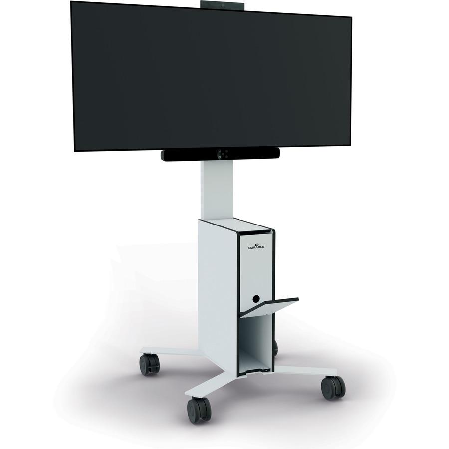 DURABLE COWORKSATION Mobile TV Cart - 3 Shelf - 39.68 lb Capacity - 4 Casters - High Density Fiberboard (HDF) - x 22.5" Width x 22.6" Depth x 50.9" Height - Aluminum Frame - White - 1 Each. Picture 12