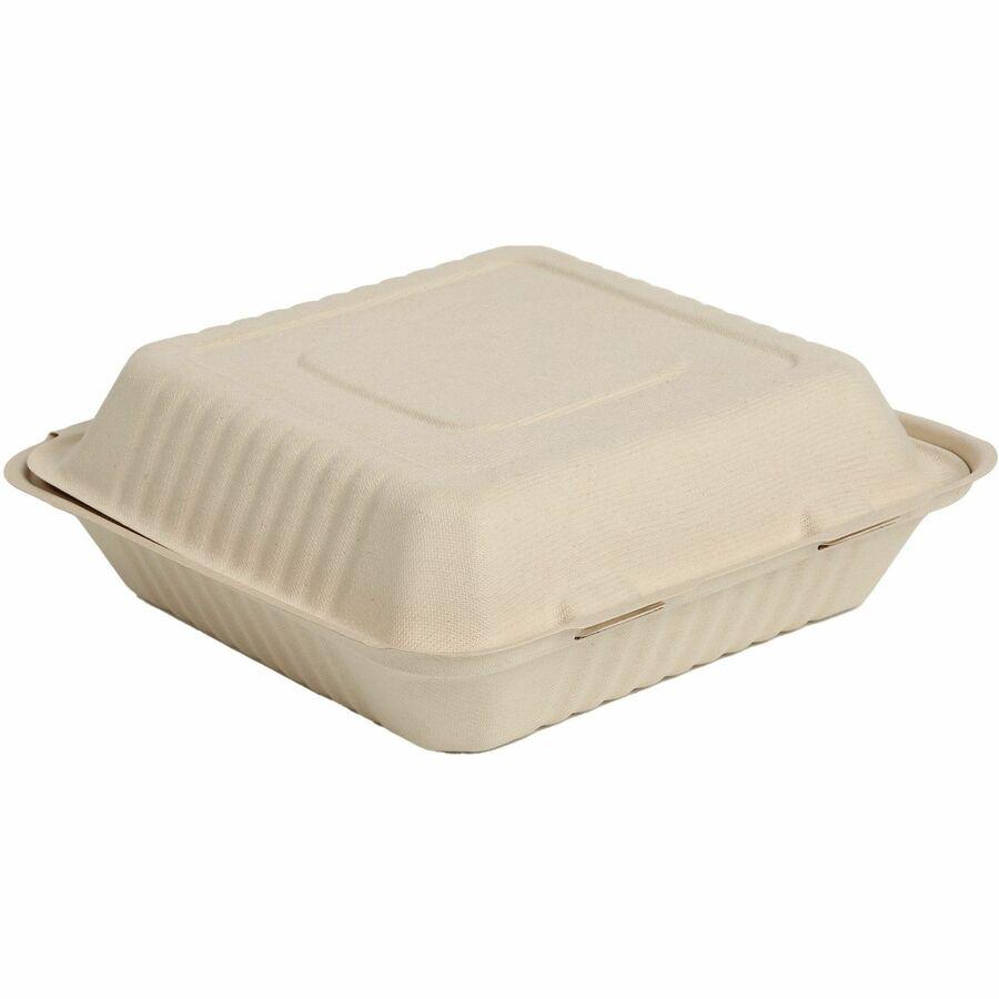 BluTable 40 oz Portable Clamshell Containers - Food Storage, Food - Natural - Molded Fiber, Sugarcane Fiber Body - 200 / Carton. Picture 3