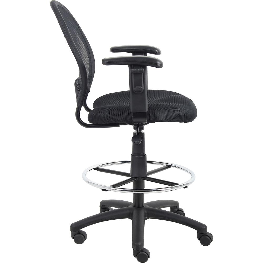 Boss B16216 Drafting Chair - Black Mesh Seat - Black Ballistic Nylon, Metal Back - Black, Chrome Nylon Frame - 5-star Base - 1 Each. Picture 7