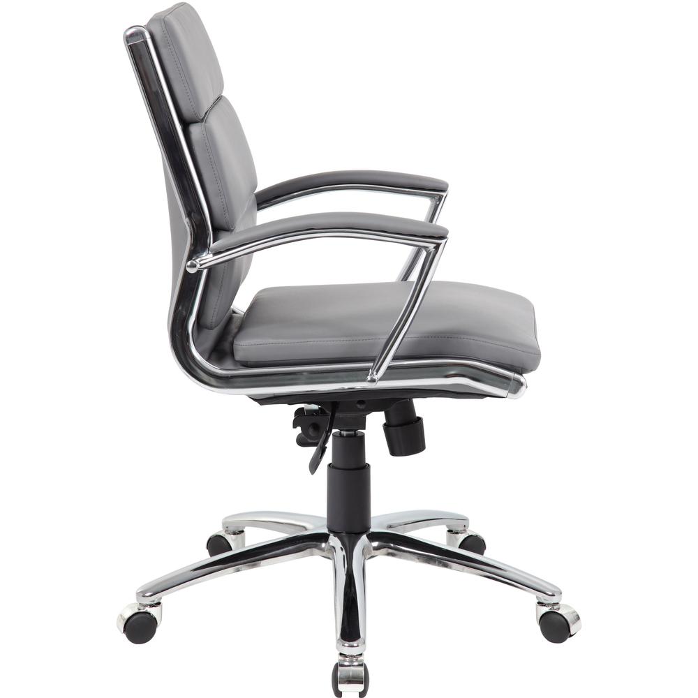 Boss Executive Chair - Gray Vinyl Seat - Gray Back - Chrome, Black Chrome Frame - Mid Back - 5-star Base - 1 Each. Picture 9