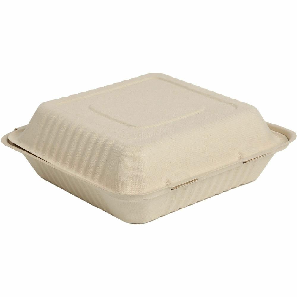BluTable 40 oz Portable Clamshell Containers - Food Storage, Food - Natural - Molded Fiber, Sugarcane Fiber Body - 200 / Carton. Picture 2