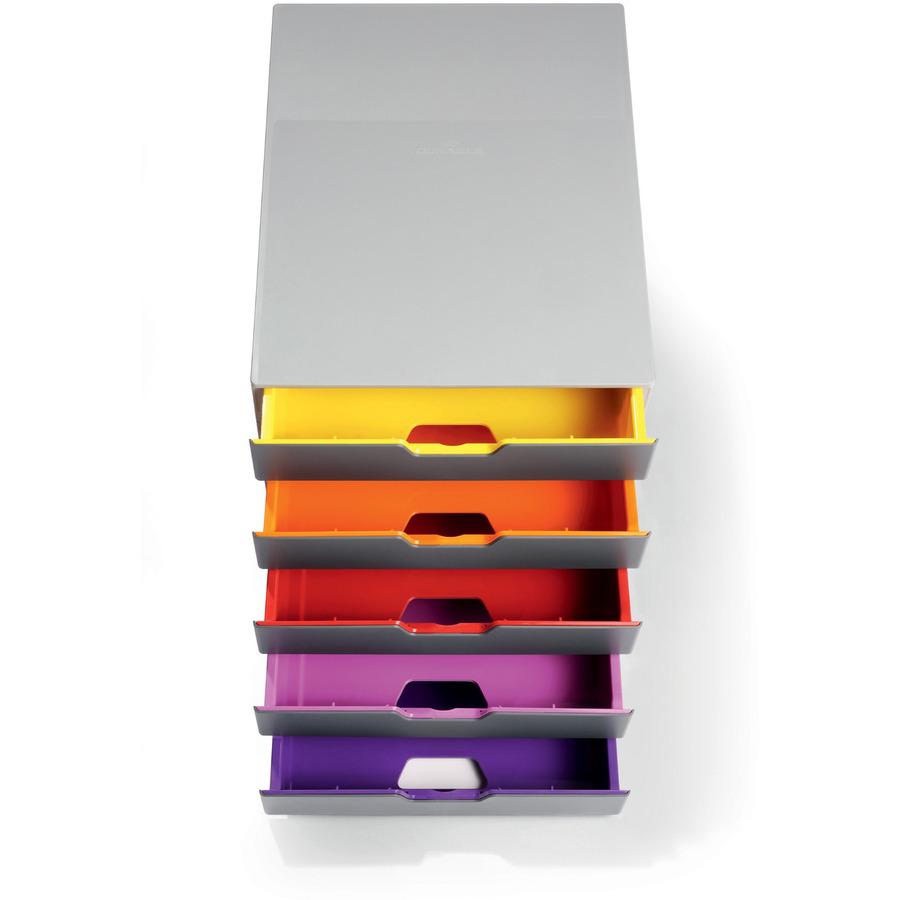 DURABLE&reg; VARICOLOR&reg; Desktop 5 Drawer Organizer - 11" W x 11-3/8" H x 14" D - 5 Drawers - Color Labeled Tabs - Charcoal. Picture 7