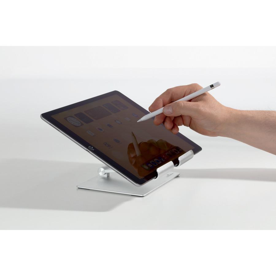 DURABLE Rise Tablet Stand - Up to 13" Screen Support - 2.20 lb Load Capacity - 8.1" Height x 6.7" Width x 5.4" Depth - Tabletop - Aluminum - Silver. Picture 12