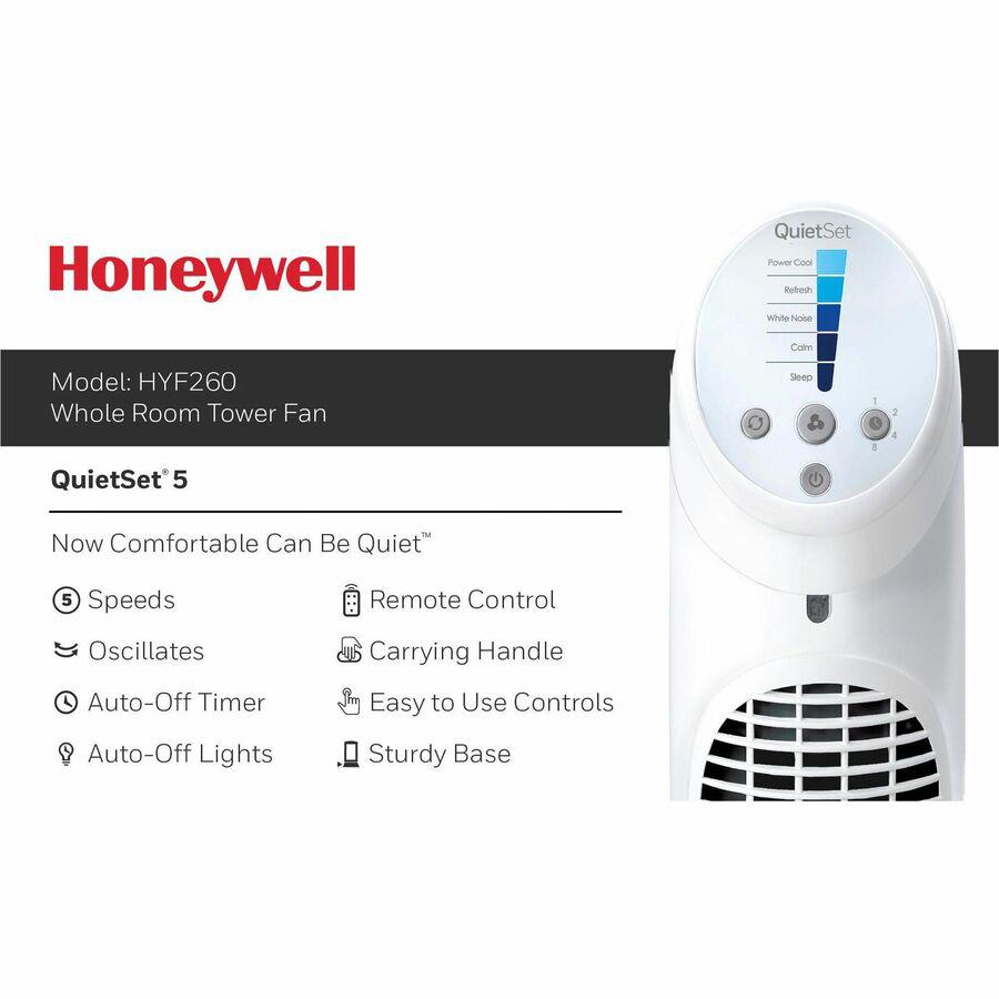 Honeywell QuietSet 5 Tower Fan - 5 Speed - Oscillating, Remote, Timer-off Function, Quiet, Sturdy, Electronic Control Panel, Touch Operation - 40" Height x 8.3" Width x 10.8" Depth - Plastic - White. Picture 6