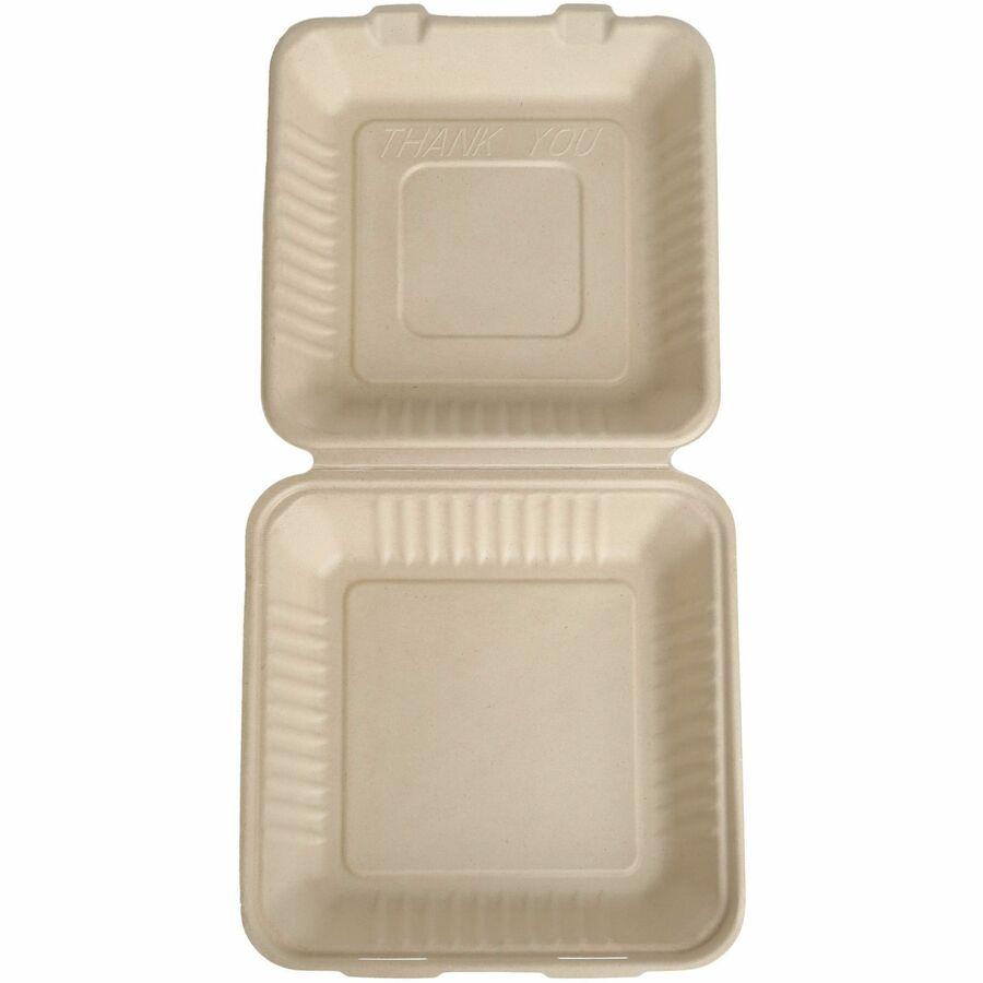 BluTable 40 oz Portable Clamshell Containers - Food Storage, Food - Natural - Molded Fiber, Sugarcane Fiber Body - 200 / Carton. Picture 5