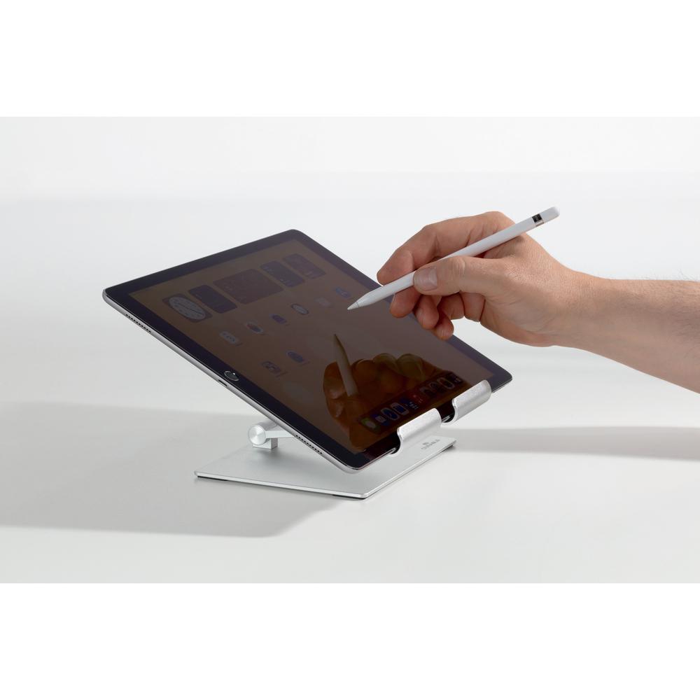 DURABLE Rise Tablet Stand - Up to 13" Screen Support - 2.20 lb Load Capacity - 8.1" Height x 6.7" Width x 5.4" Depth - Tabletop - Aluminum - Silver. Picture 11