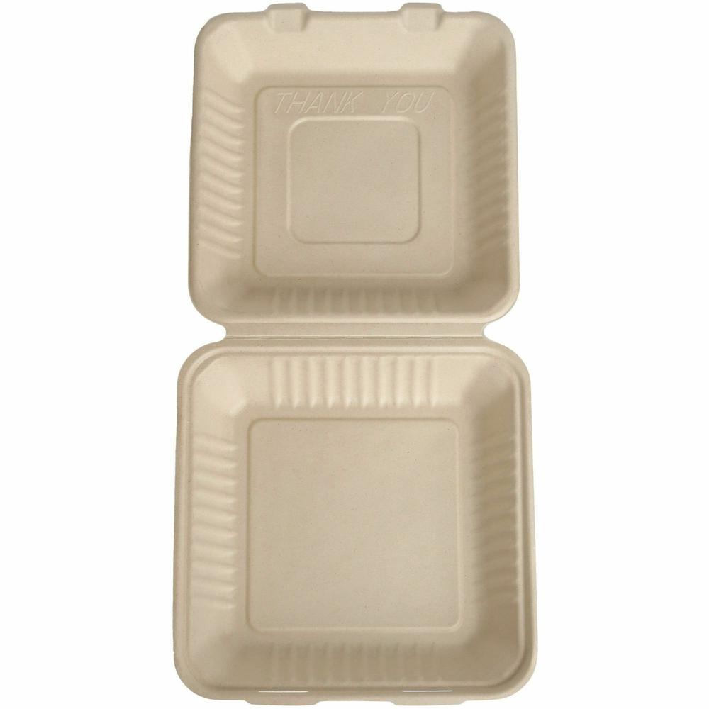 BluTable 40 oz Portable Clamshell Containers - Food Storage, Food - Natural - Molded Fiber, Sugarcane Fiber Body - 200 / Carton. Picture 4