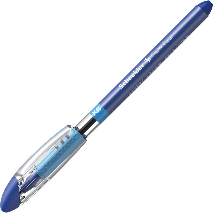 Schneider Slider Basic XB Ballpoint Pen - Extra Broad Pen Point - 1.4 mm Pen Point Size - Blue - Blue Rubberized, Transparent, Silver Barrel - Stainless Steel Tip - 10 / Pack. Picture 7