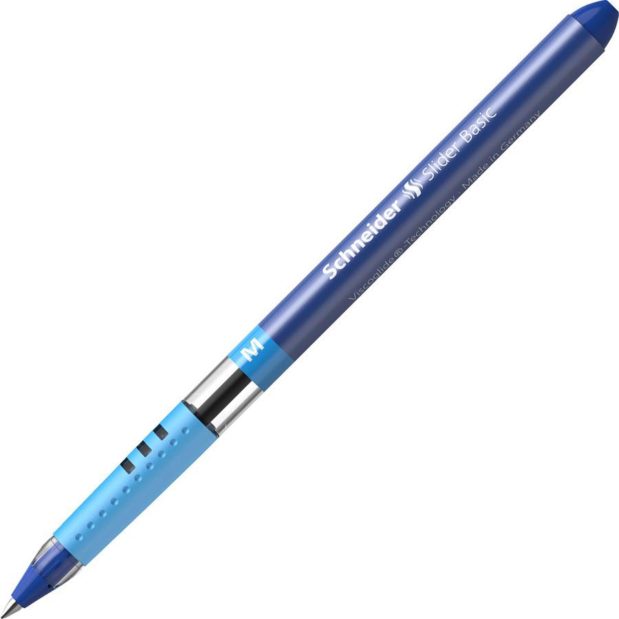 Schneider Slider Basic Medium Ballpoint Pen - Medium Pen Point - 1 mm Pen Point Size - Blue - Transparent Rubberized, Blue Barrel - Stainless Steel Tip - 10 / Pack. Picture 11
