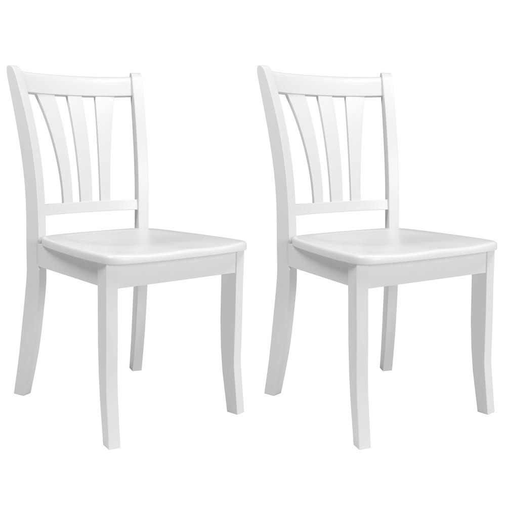 Dillon White Solid Wood Dining Chairs with Curved Vertical Slat Backrest, Set of 2. Picture 1