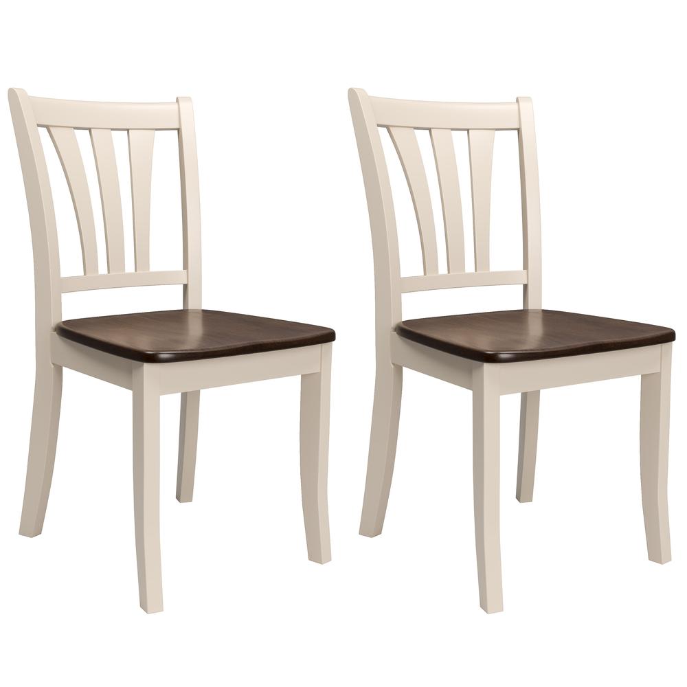 Dillon Dark Brown and Cream Solid Wood Dining Chairs with Curved Vertical Slat Backrest, Set of 2. Picture 1