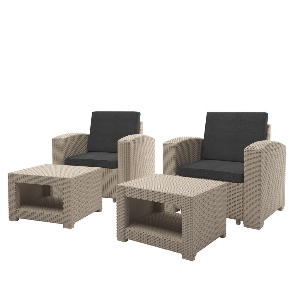 All-Weather Beige Conversation Set with Dark Grey Cushions. Picture 5