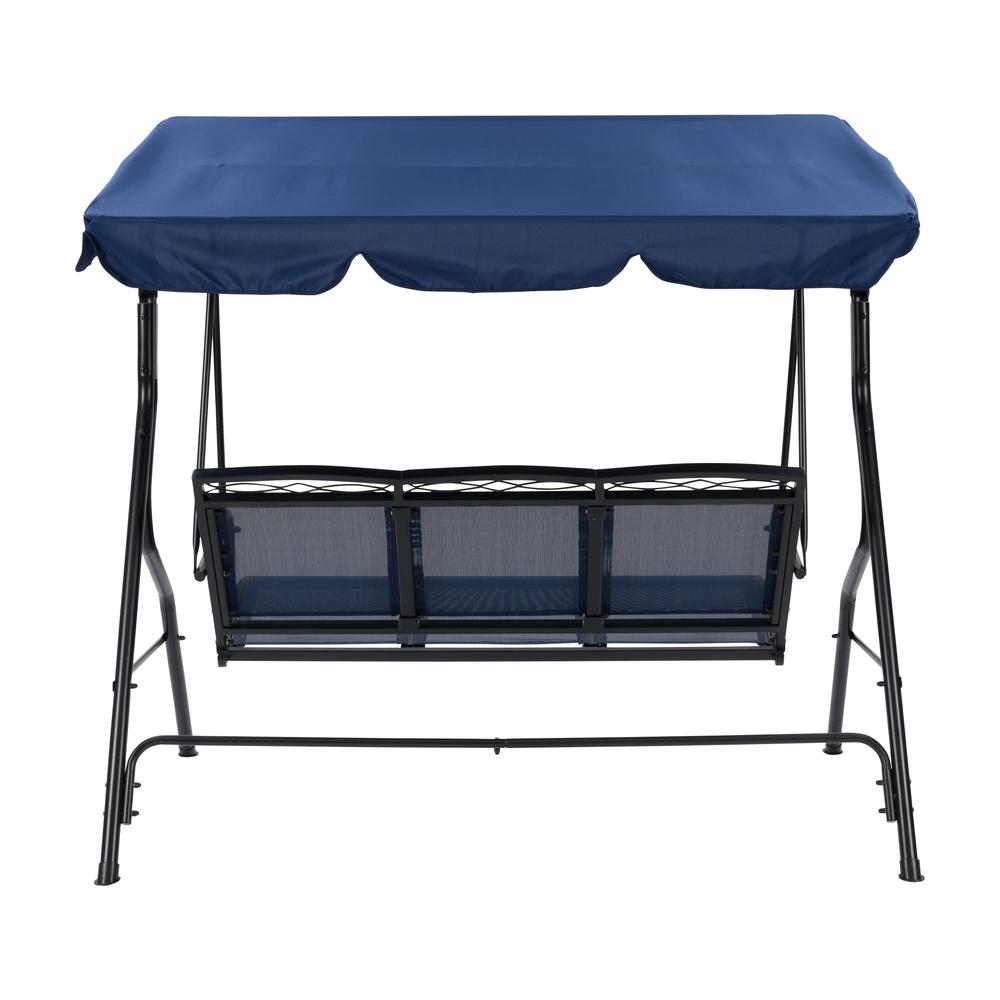 CorLiving 3-Seat Patio Swing with Canopy, Navy Blue. Picture 5