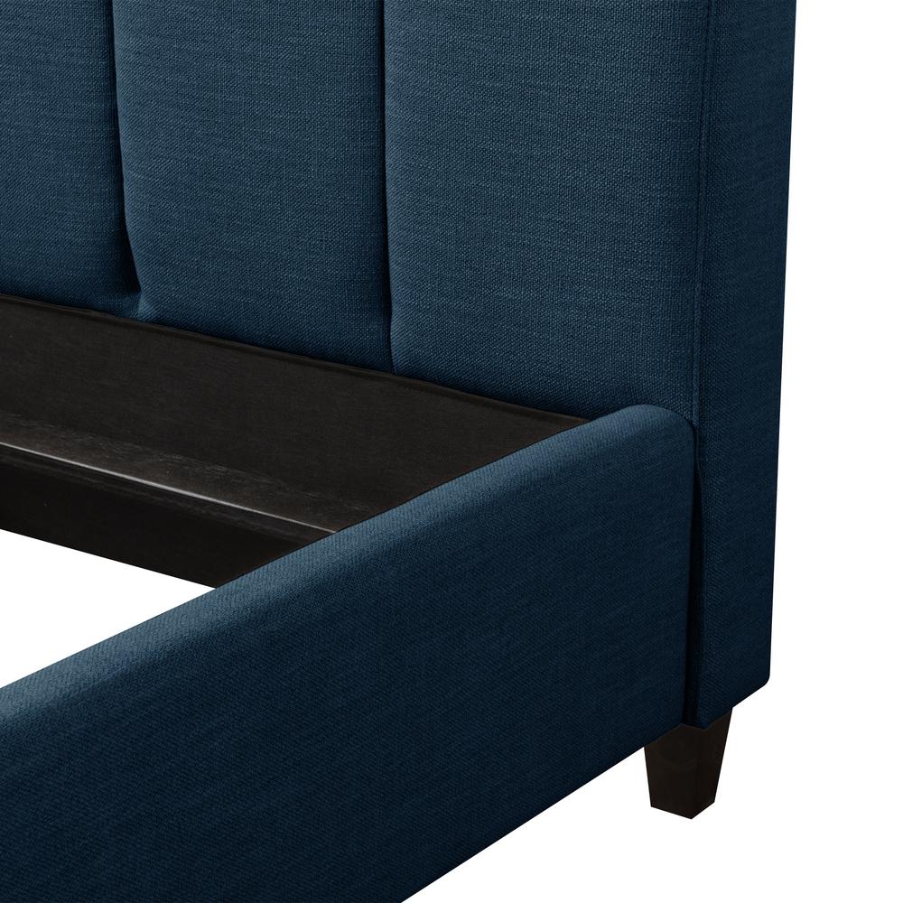 Navy Blue Fabric Vertical Channel-Tufted Queen Bed Frame. Picture 8