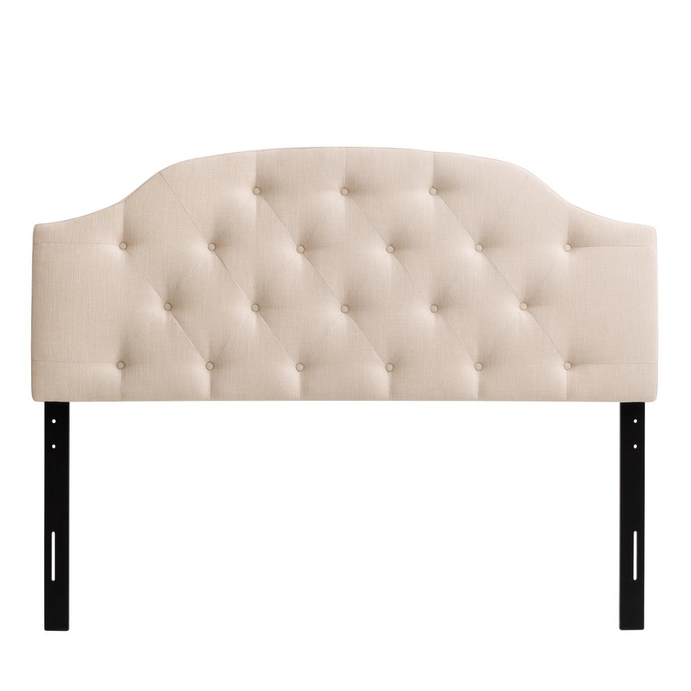 Cream Diamond Button Tufted Fabric Arched Panel Headboard, Queen. The main picture.