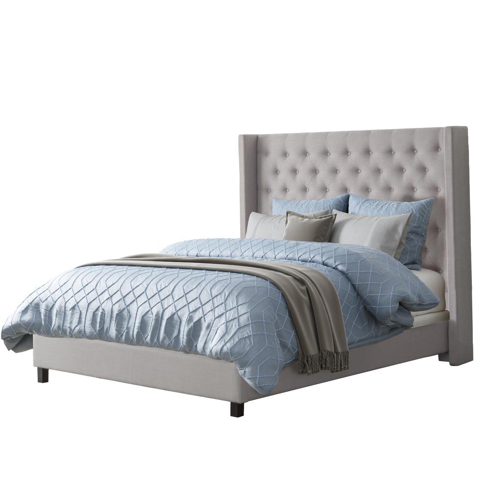 Fairfield Grey Tufted Fabric Bed with Wings, King. Picture 1