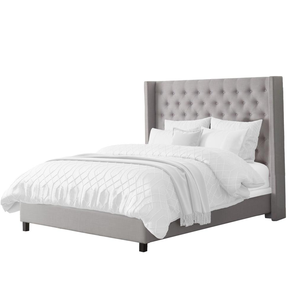 CorLiving Tufted Queen Bed with Slats Light Grey. The main picture.