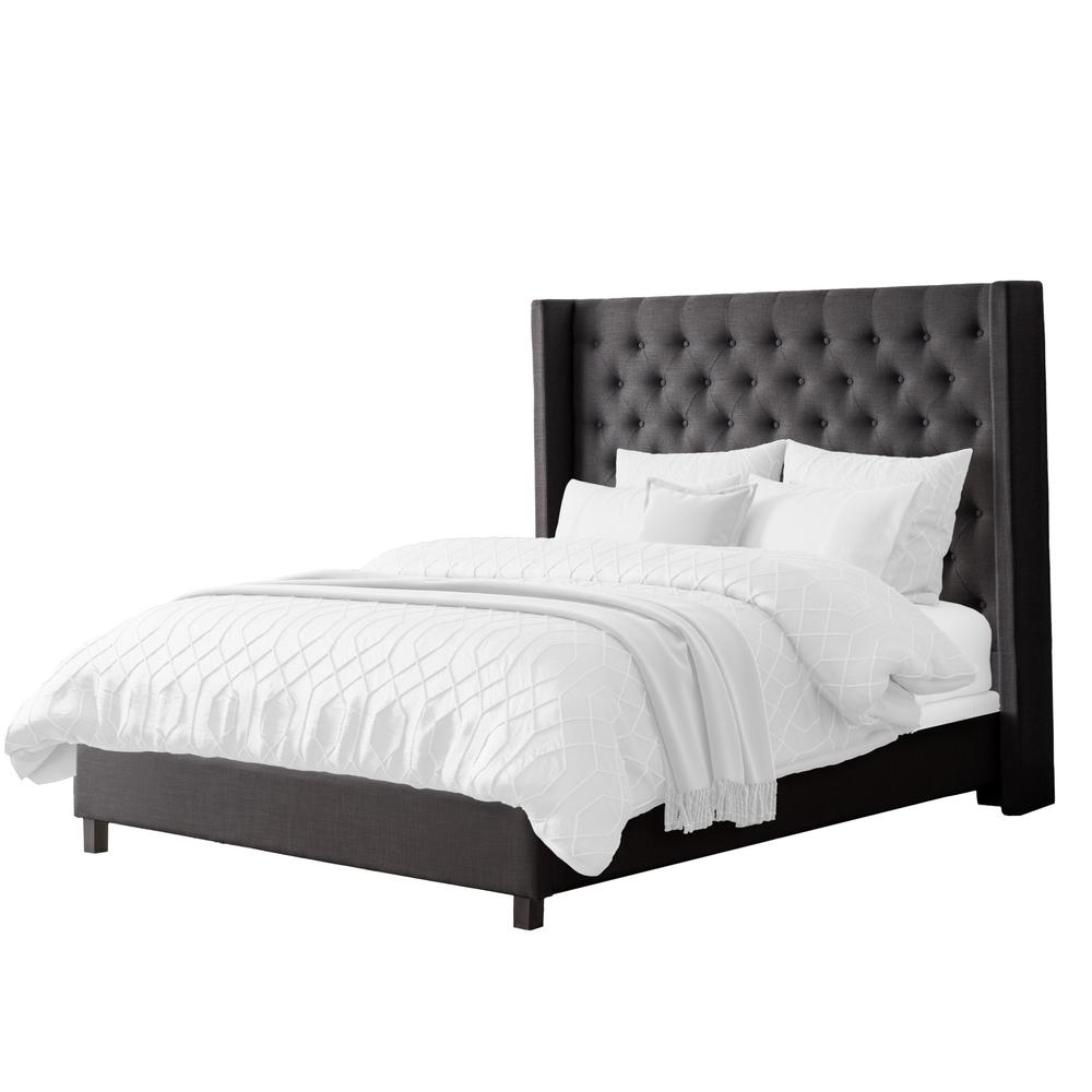 CorLiving Tufted King Bed with Slats Dark Grey. Picture 1