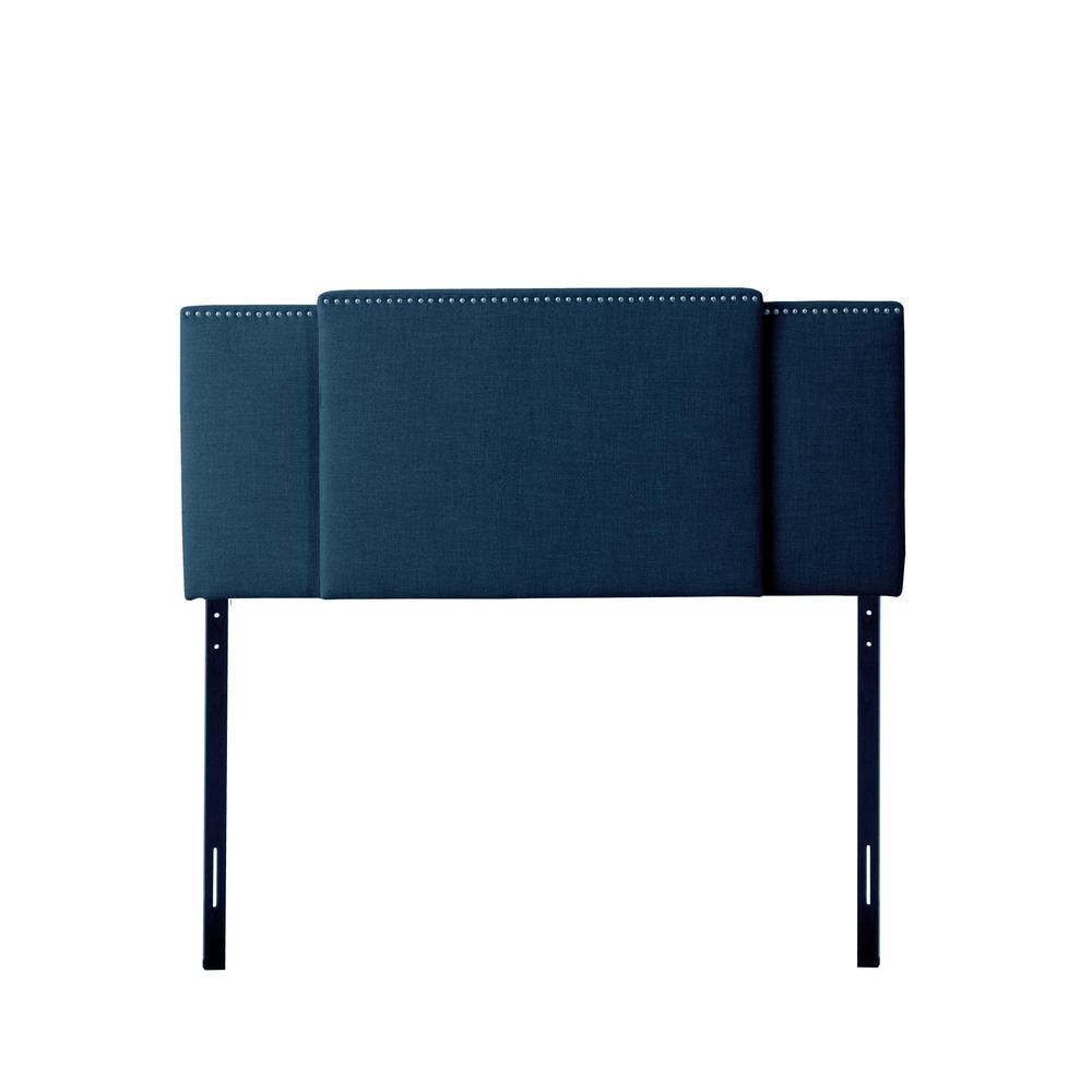 Expandable Panel Headboard, Double, Queen or King, Navy Blue Padded Fabric. Picture 1