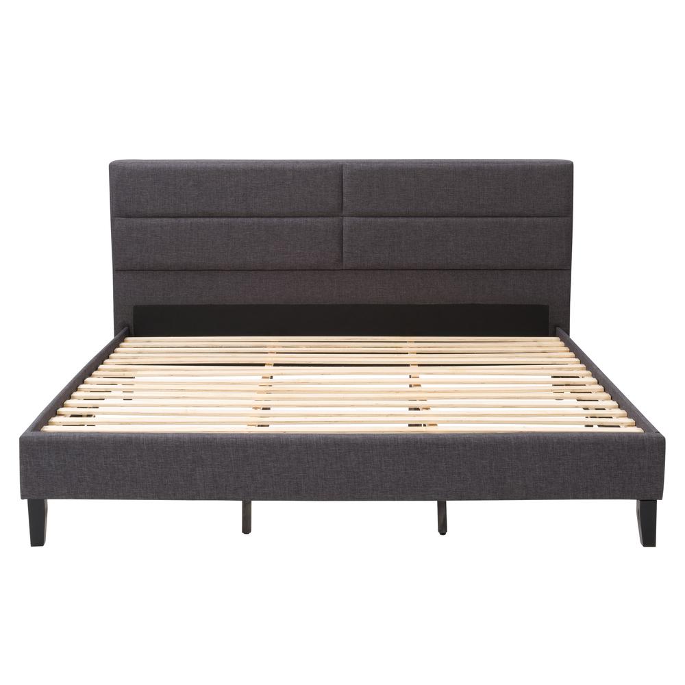 CorLiving Bellevue Dark Grey Upholstered Panel Bed, King. Picture 1