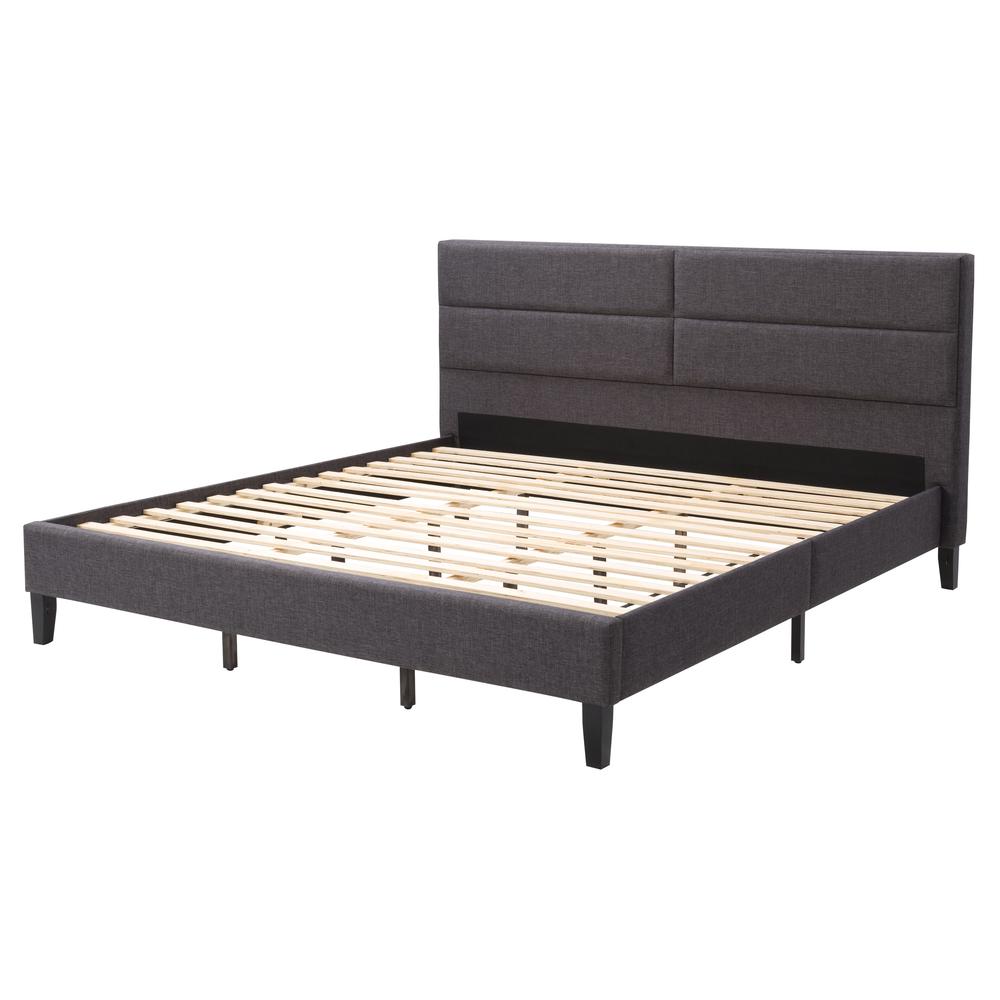CorLiving Bellevue Dark Grey Upholstered Panel Bed, King. Picture 3