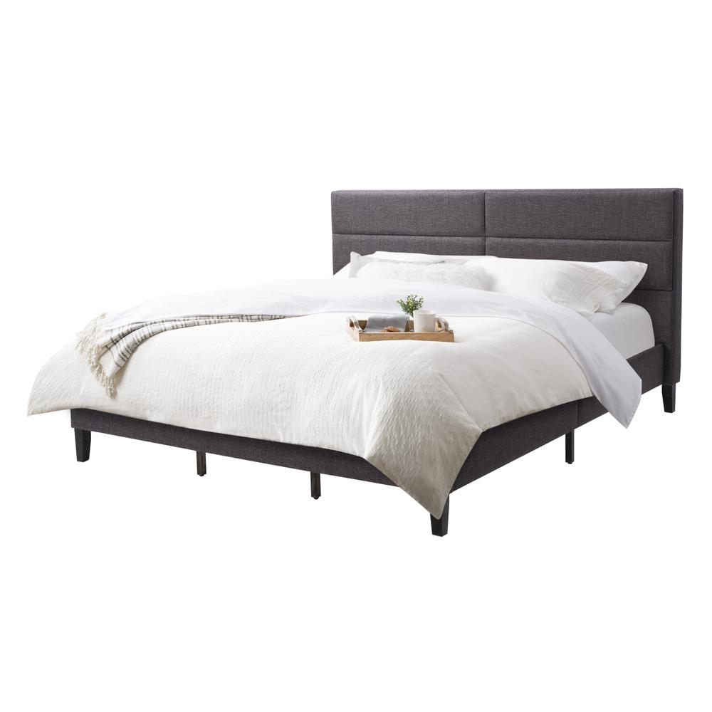 CorLiving Bellevue Dark Grey Upholstered Panel Bed, King. Picture 4