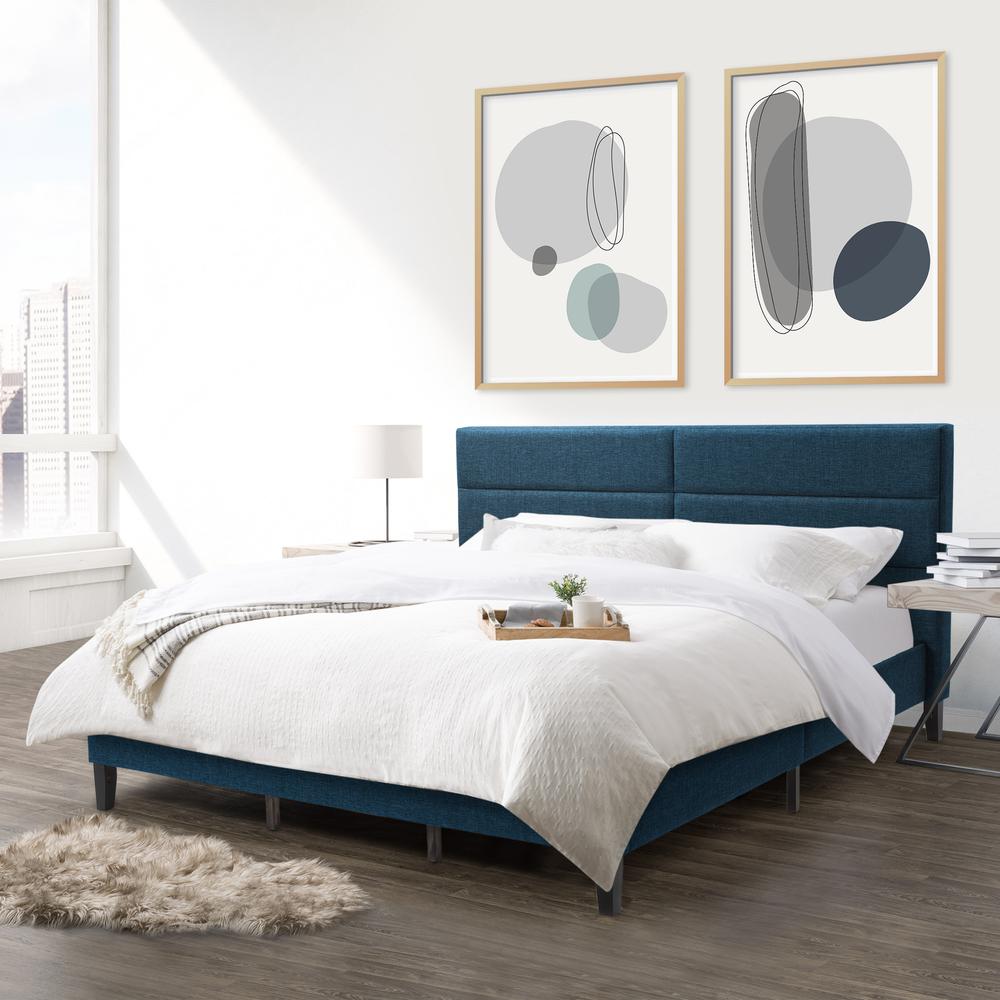 CorLiving Bellevue Ocean Blue Upholstered Panel Bed, King. Picture 2