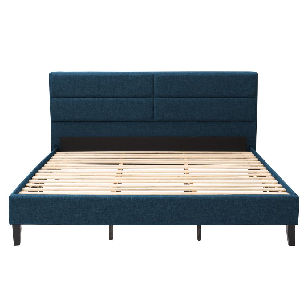 CorLiving Bellevue Ocean Blue Upholstered Panel Bed, King. Picture 1