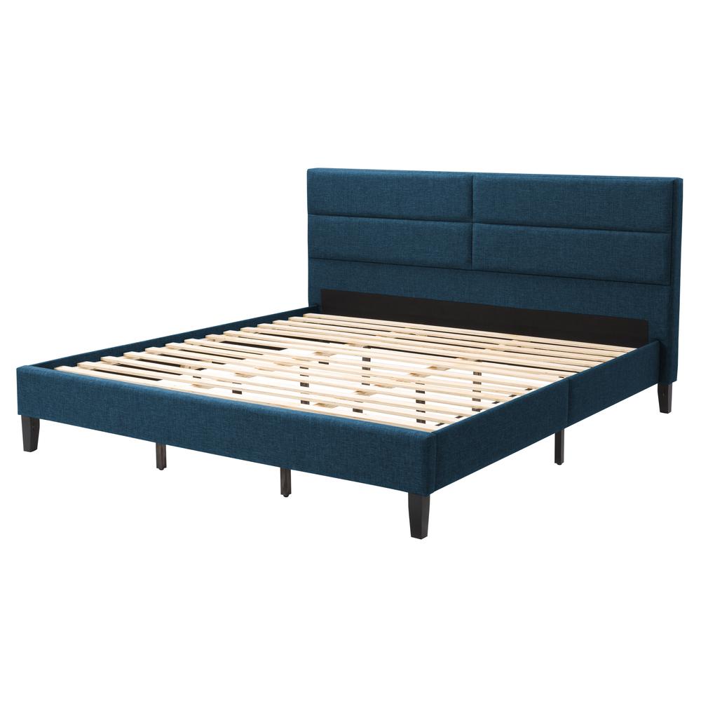 CorLiving Bellevue Ocean Blue Upholstered Panel Bed, King. Picture 3