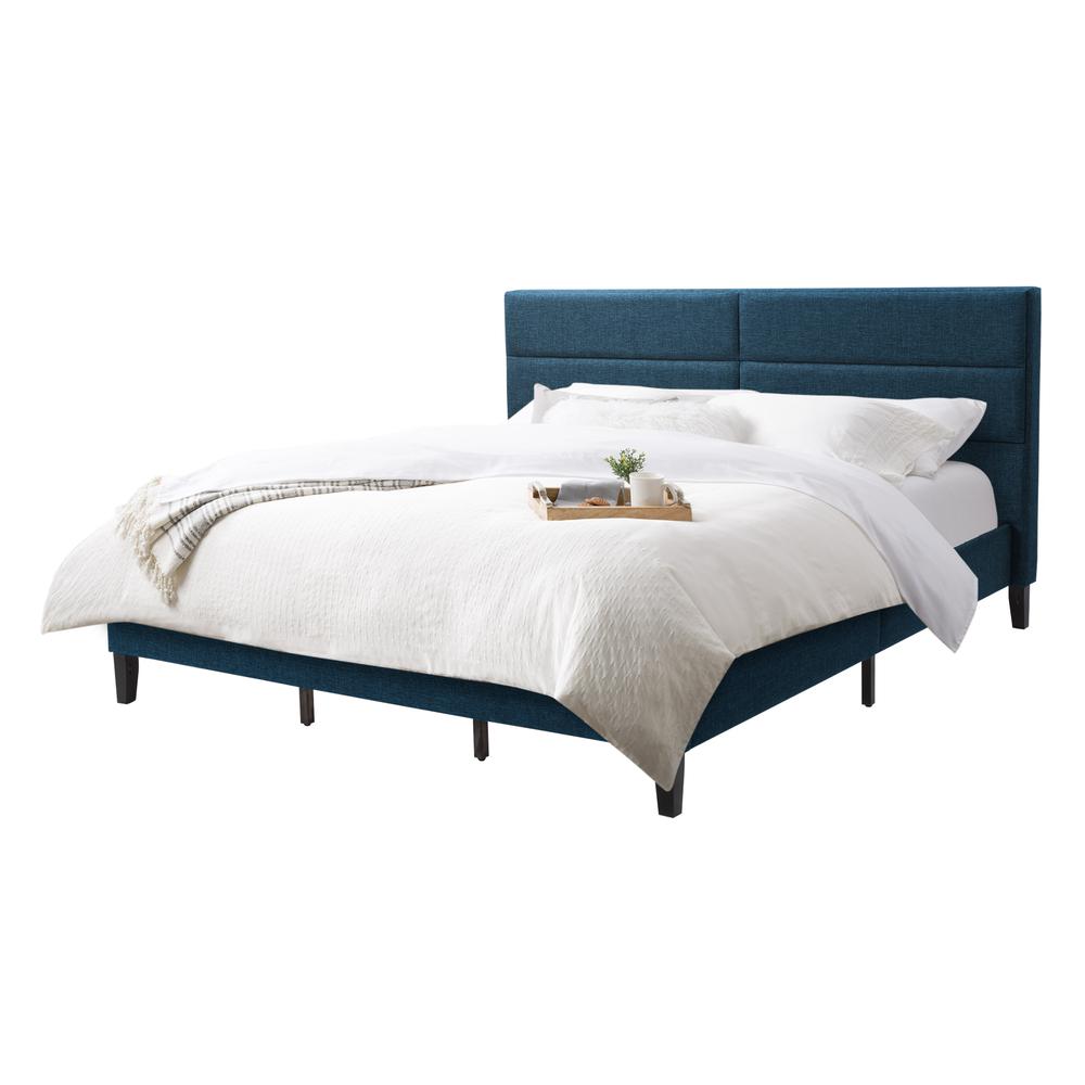 CorLiving Bellevue Ocean Blue Upholstered Panel Bed, King. Picture 4