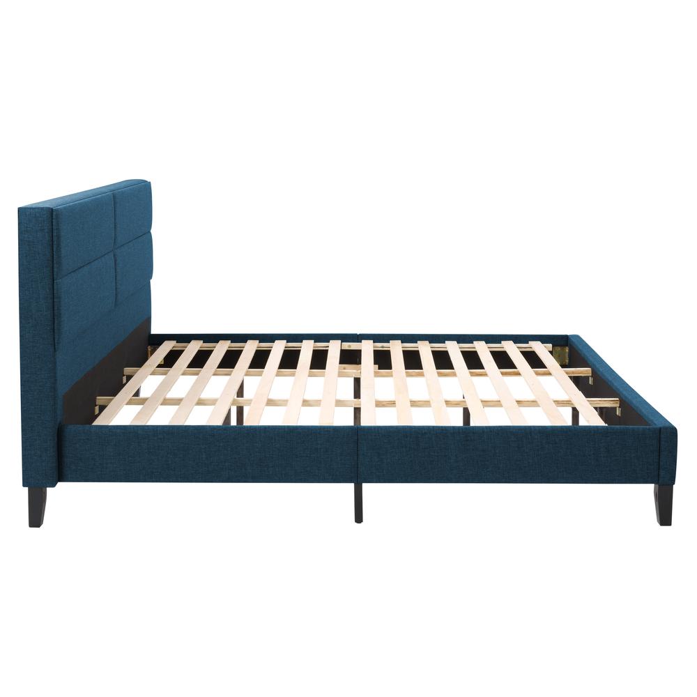 CorLiving Bellevue Ocean Blue Upholstered Panel Bed, King. Picture 5