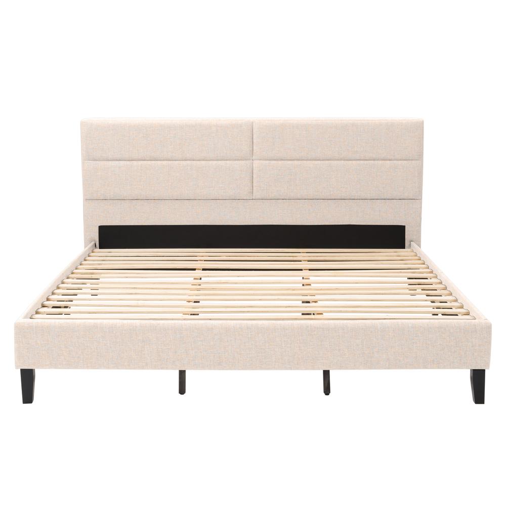 CorLiving Bellevue Cream Upholstered Panel Bed, King. Picture 1