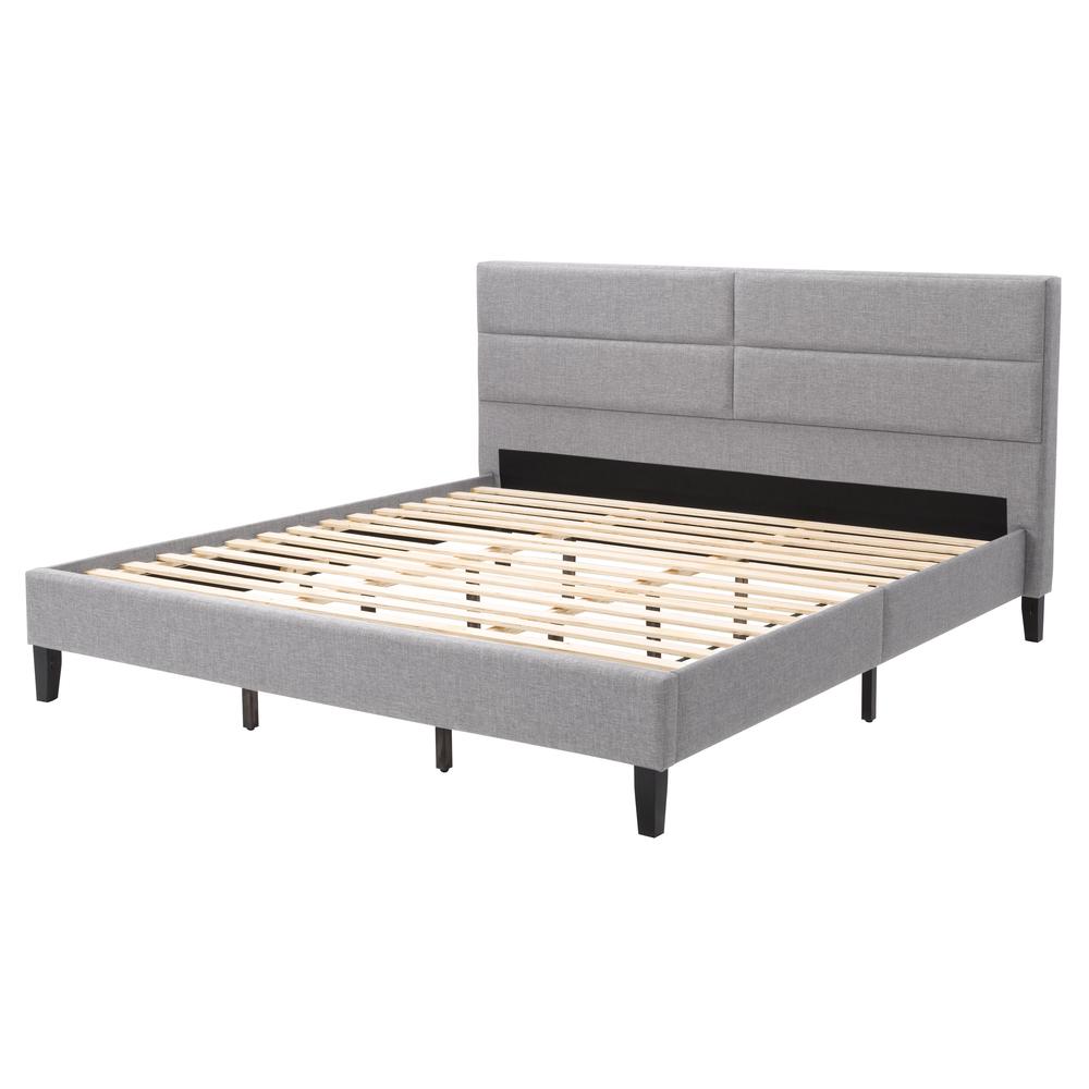 CorLiving Bellevue Light Grey Upholstered Panel Bed, King. Picture 3