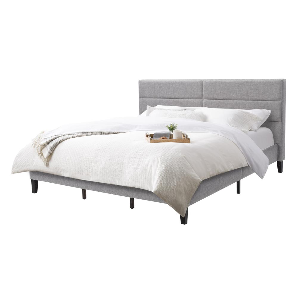 CorLiving Bellevue Light Grey Upholstered Panel Bed, King. Picture 4