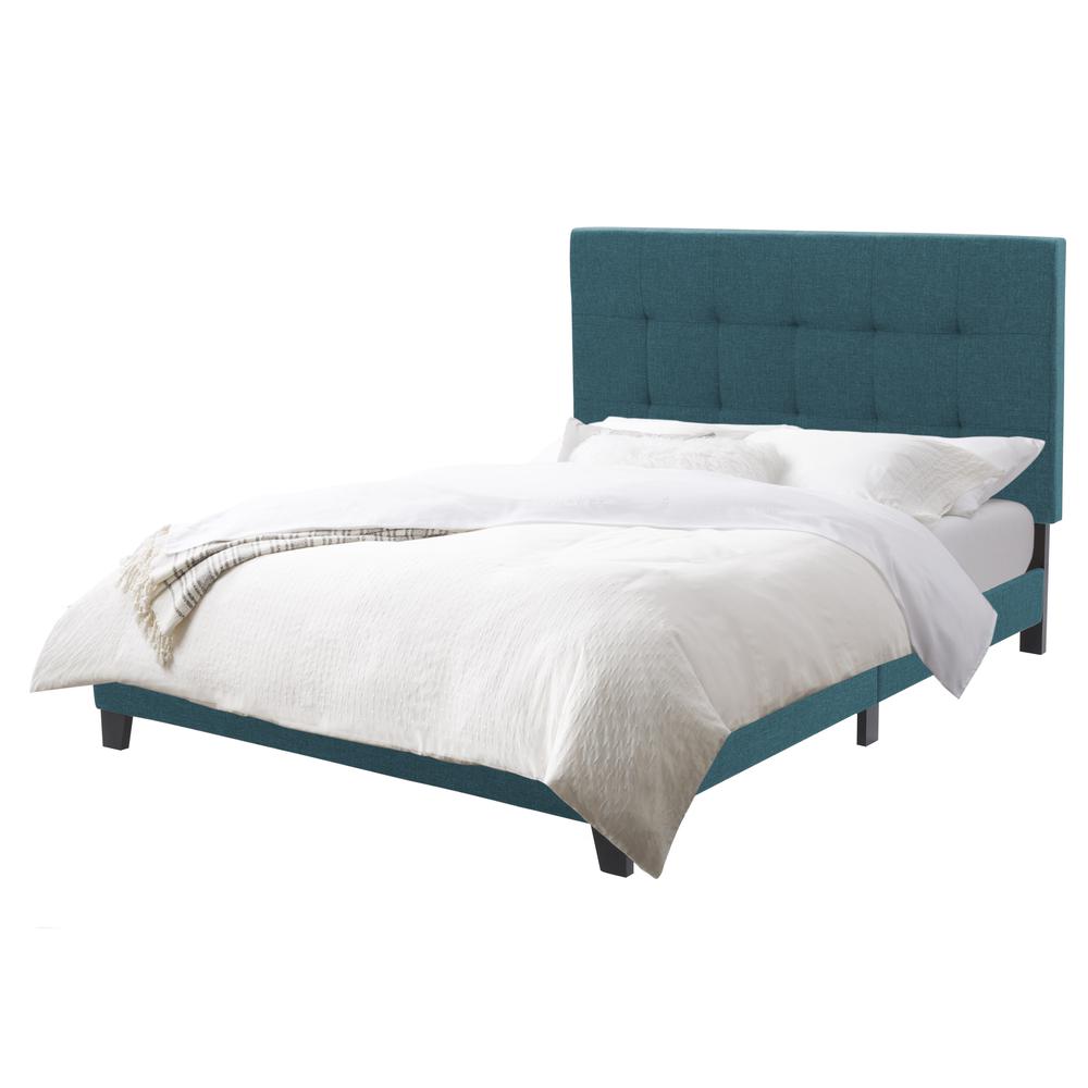 CorLiving Ellery Fabric Tufted Bed, Double Blue. Picture 1