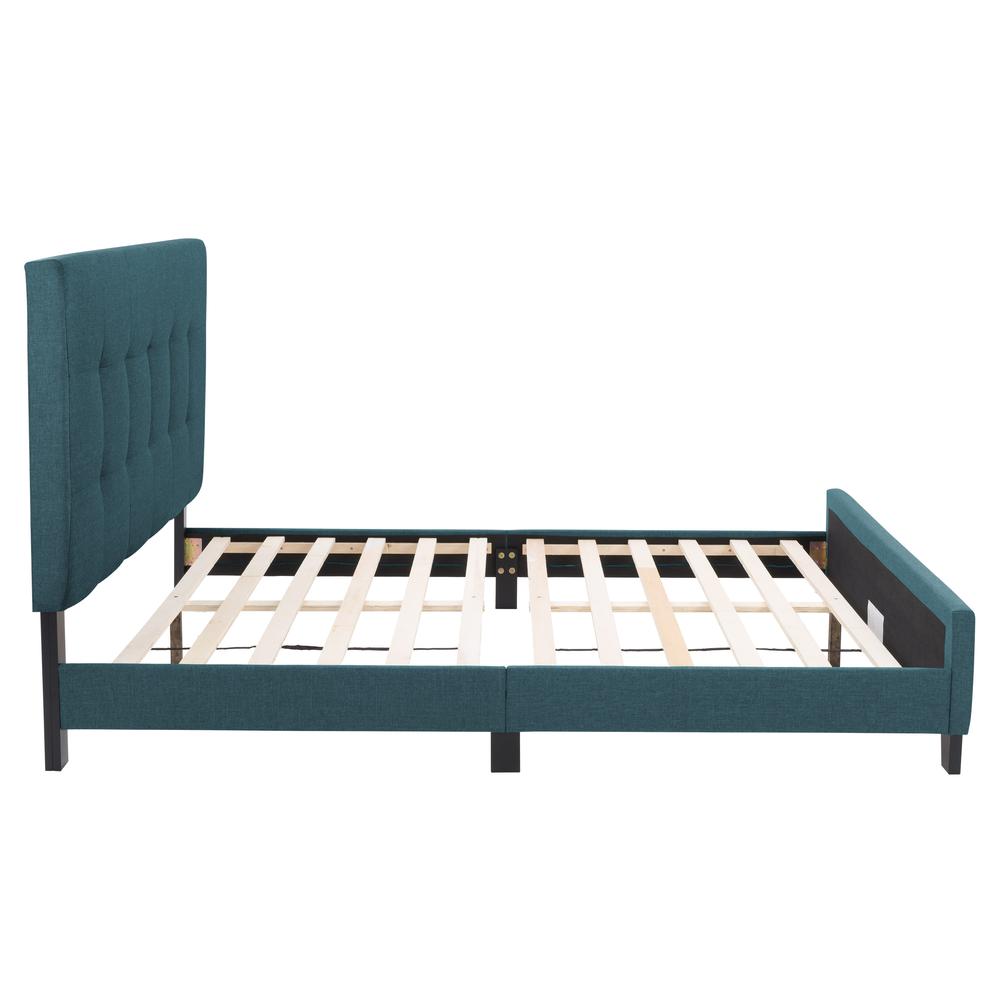 CorLiving Ellery Fabric Tufted Bed, Queen Blue. Picture 4