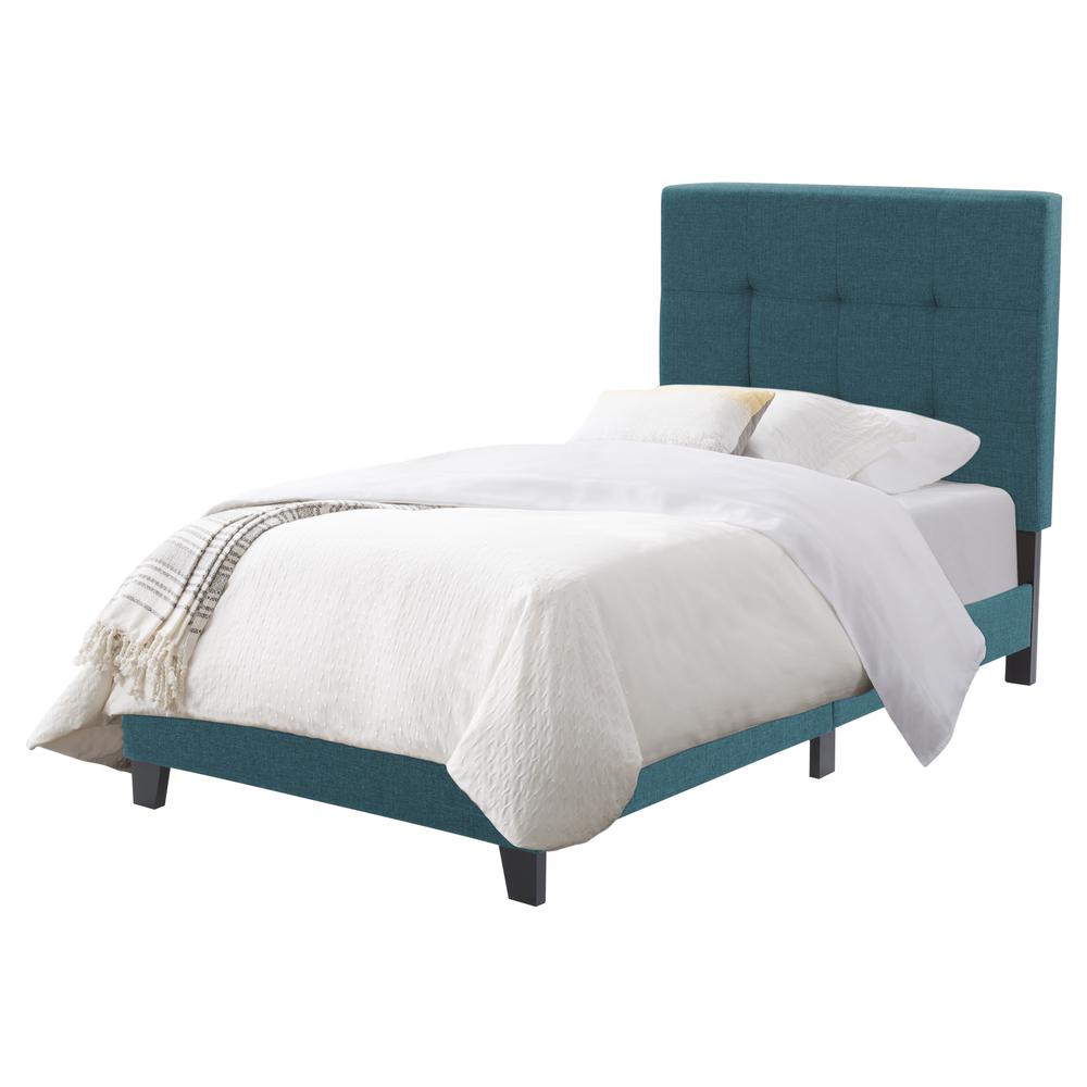 CorLiving Ellery Fabric Tufted Bed, Single Blue. Picture 1