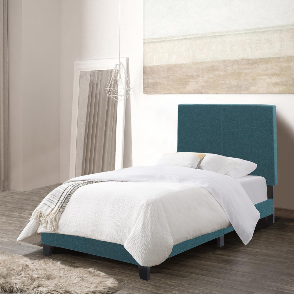 CorLiving Juniper Fabric Upholstered  Bed, Single Blue. Picture 5