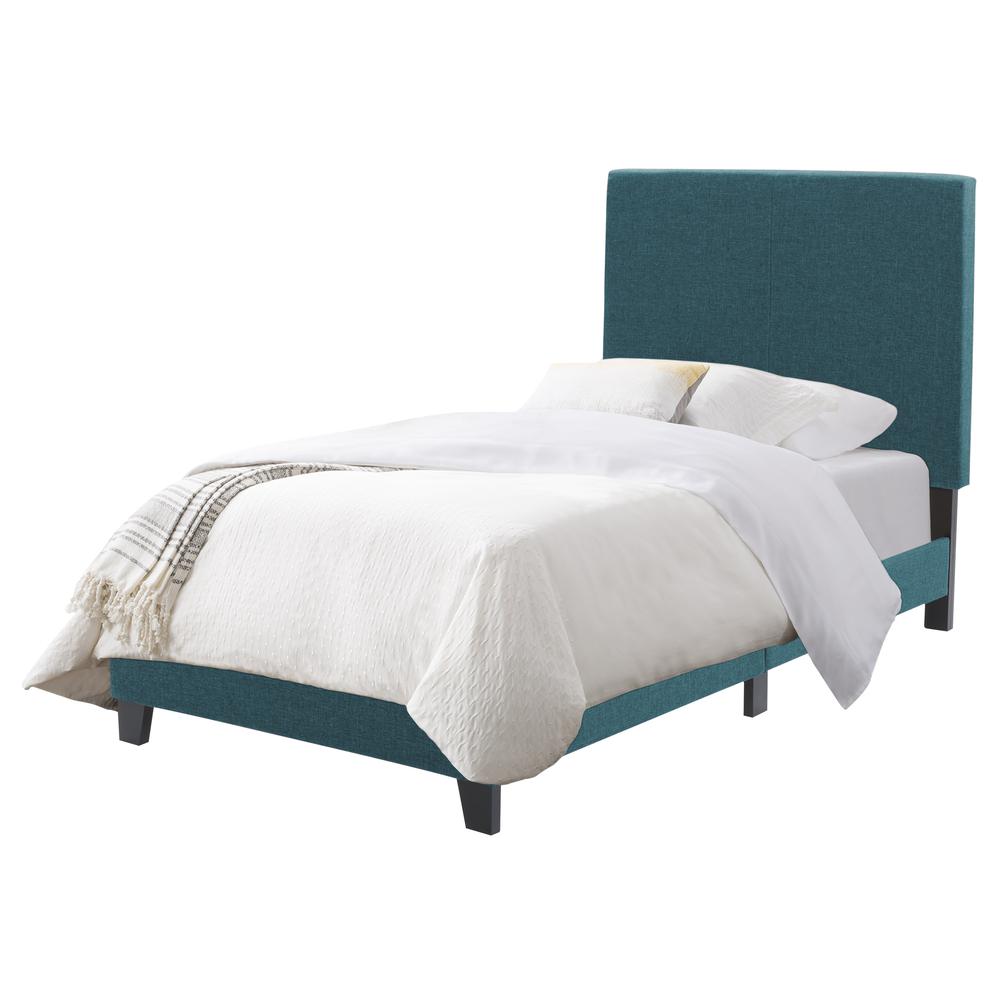 CorLiving Juniper Fabric Upholstered  Bed, Single Blue. Picture 1